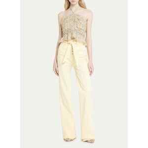 Veronica Beard Arienne Woman’s Paisley Halter Top Size 12 100% Silk Yellow- Blue